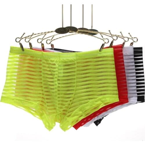 Men Boxer Mens Underwear Boxers Sexy Stripe Mens Mesh Transparent Boxer Low Waist Ultra-thin Ice Silk Sexy Breathable