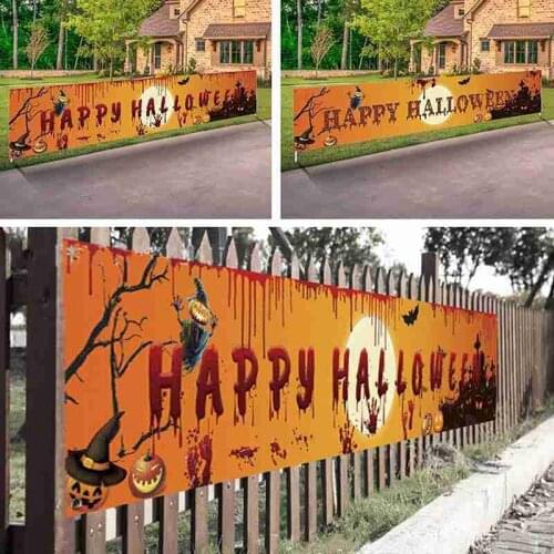 Outdoor Halloween Banner Pull Flag Decorations Celebrate Party Hanging Decor Porch Background Supplies Signs Foldable