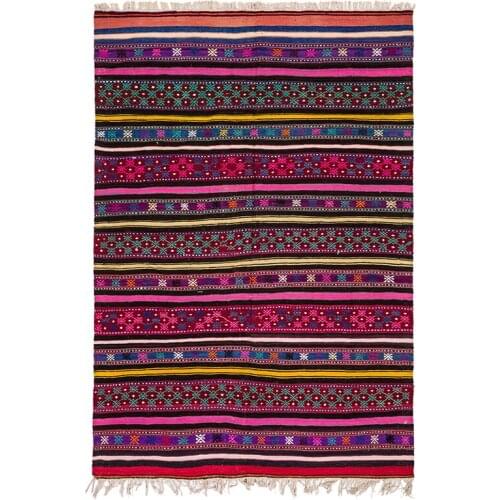 Pink Striped Modern Rug, 7x5 Decorative Accent Rug, Natural Dyed Kids Room Rug, Candy Colors Girls Room Rug, Handwoven Boho Rug