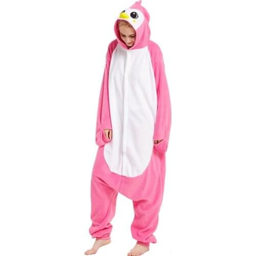 Adults Polar Fleece Pink Penguin Animal Kigurumi Womens Mens Onesies Pajamas Cosplay Costume for Halloween and Carnival Party