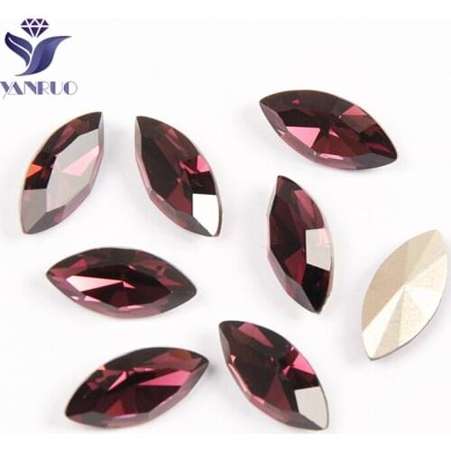 YANRUO 4200 Navette Amethyst Horse Eyes Claws Strass Crystals Rhinestones On Clothes Sewn Rhinestones Glass Stones For Jewelry