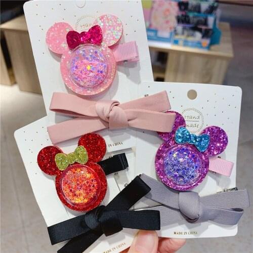 2pcs/set Sweet Barrettes Kids Girls Handmade Animal Hair Clips Accessories Red Bowknot Hair Grips Cute Headwear Headdress Womens