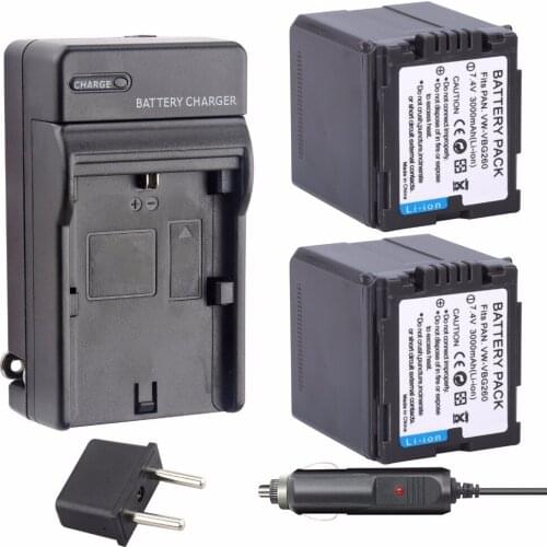 2Pcs Probty VW-VBG260 VW VBG260 Battery + charger for Panasonic AG-AC7 AG-AF100 HDC-HS250 HS300 HS700 SD600 SD700 SDT750 TM300