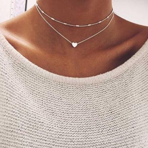 Fashion Jewelry Love Heart Necklaces & Pendants Double Chain Choker Necklace Collar Women Statement Jewelry Bijoux Party Gifts