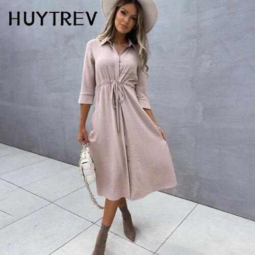 2021 Autumn 7-point Sleeve Shirt Dress Woman Fashion Pocket Lace Up Turn Down Collar Midi Dresses Elegant Ladies Vestido Green
