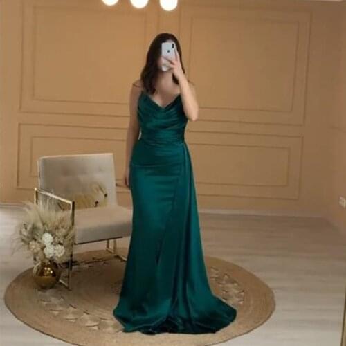 Strapless Mermaid Evening Dresses Long 2021 Women V-Neck Simple Green Prom Gowns Vintage Custom Made Plus Size vestido de fiesta