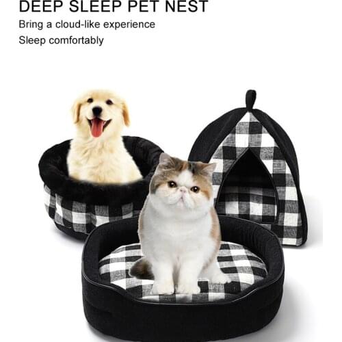 Winter Black White Plaid Comfortable Pet Warm Kennel Deep Sleep Cat Litter Cat Mat Kennel Dog Mat Pet Supplies
