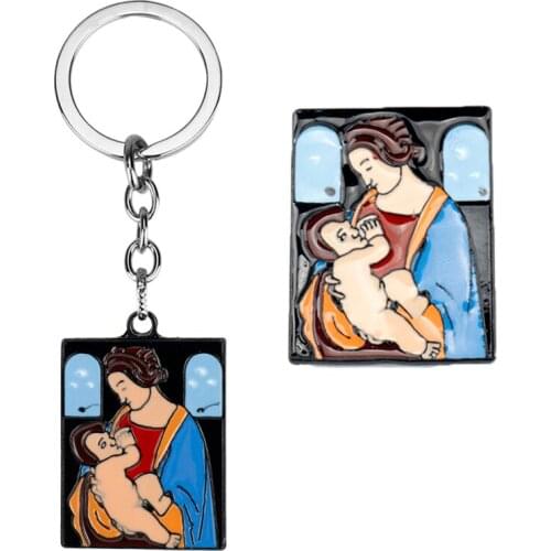 Leonardo da Vinci Brooches Pins The Madonna Painting Mothers Mother Feeding Love Badge Keychain Lapel Pin backpack bags Jewelry