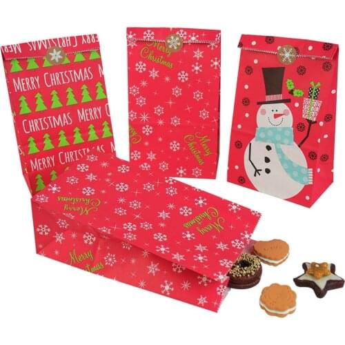 10pcs Christmas Gift Bags Snowman Kraft Paper Bag Xmas Tree Candy Box Snowflake Packing Bag 2021 Kids Favors Noel Navidad Decor