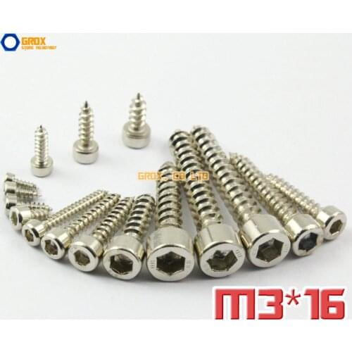 100 Pieces M3 x 16mm 8.8 Grade Alloy Steel Nickel Plated Hexagon Socket Cap Head Self Tapping Screw Model Screw