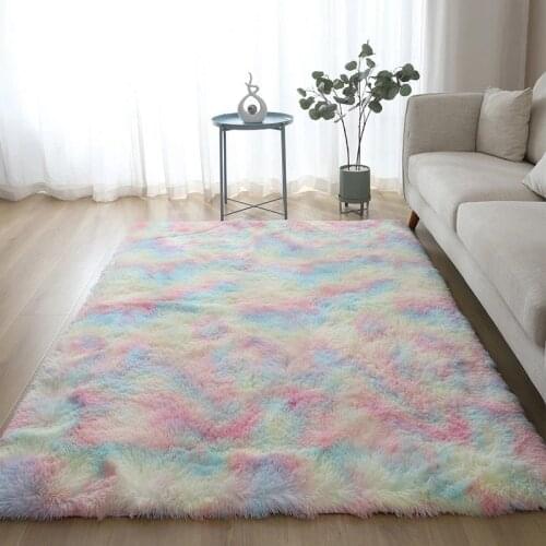 160x50cm Carpet Living Room Plush Bedside Blanket Carpeted Floor Cushion Rainbow Color Washable Floor Living Room Mat
