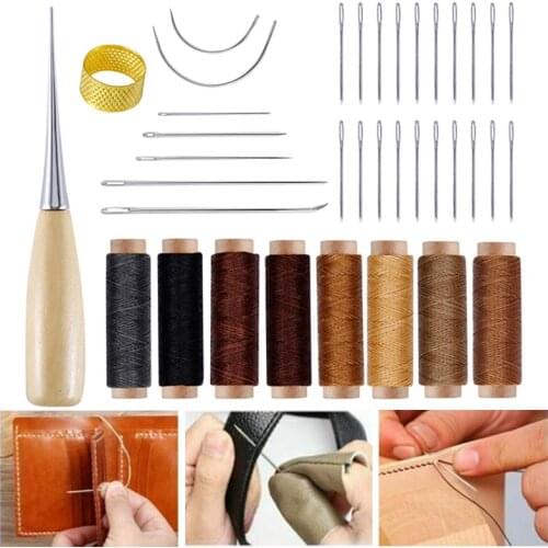 New Durable 37pcs Leather Craft Waxed Thread Stitching Needles Awl Hand Sewing Tools Kit For DIY Making Wallet