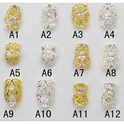 5pcs/lot metalic alloy zircon diamond silver gold 3d nail sticker decals golden nail art decoration sticker women free shipping