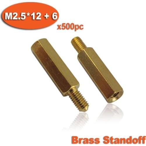 500pcs Male To Female Thread M2.5 x 12mm + 6mm Brass Hexagon Hex Standoff Spacer Pillars