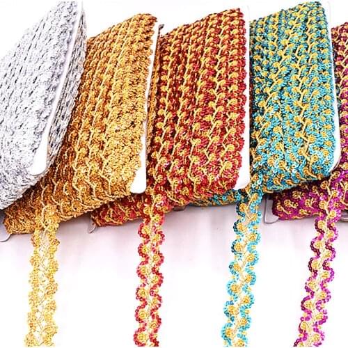 6 Yards Sequined Lace Trims S Wave Striped Crochet Braided Band Cosplay Costumes Appliqued Sewing Apparel Ribbon 2.5CM