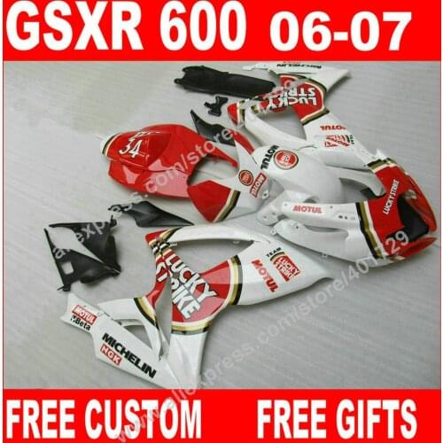 7 gifts Fairings for SUZUKI 2006 2007 high grade new glaring red white black GSXR 600 750 K6 BACARDI GSXR600 GSXR750 kit KL05
