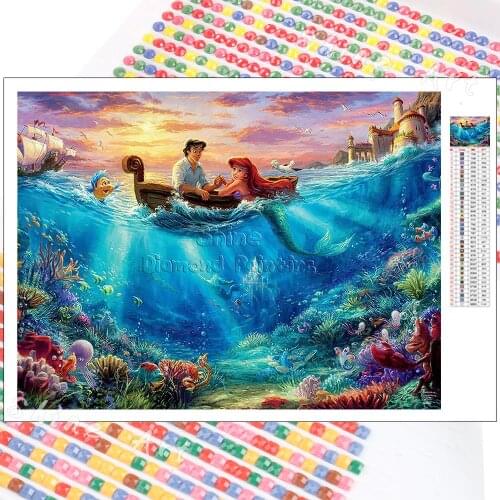 Diamond Painting Disney Mermaid 5D DIY Full Drill Cartoon Art Princess Characters Rhinestone Mosaic Cross Stitch Kit Home Decor