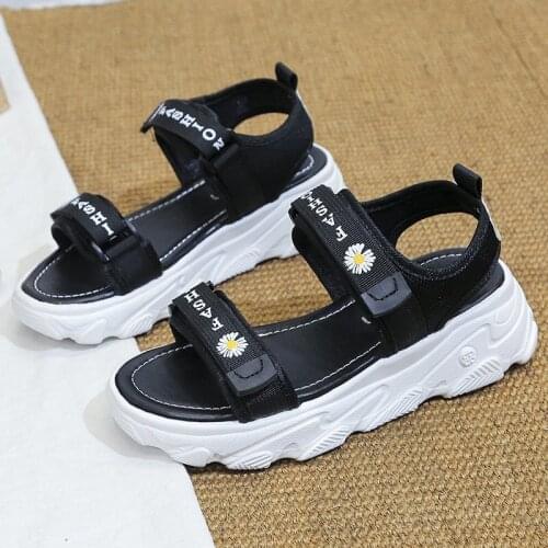 Platform Sandals 2021 Shoes Women Casual Hook & Loop Black Chunky Sandals Woman Summer Soft Casual Open Toe Beach Sandalias
