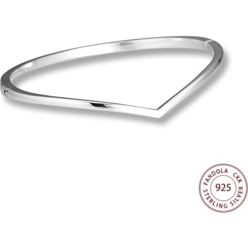 CKK Shining Wish Bangle Argent 925 Sterling Silver Polished Wishbone Bracelets Bangles For Women Fine Jewelry Berloques