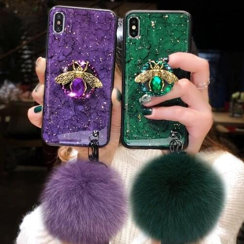 Marble Gold Foil Glitter Phone Case for iPhone 11 12 Pro Max X XR XS SE 2020 6 6S 7 8 Plus Diamond Bee Holder Ring Silicon Cover