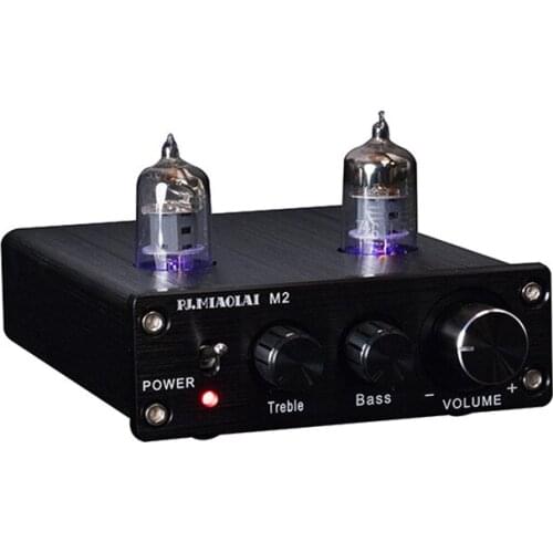 DC12V HIFI Digital Audio Preamp 6J1 Valve Tube Preamplifier Dual Channel Treble Bass with Power Adapter Black/Silver