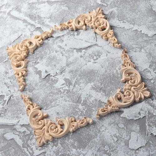 4pcs 11.5x11.5cm Wood Carved Corner Onlay Furniture Home Decorations Unpainted Applique(C-073)