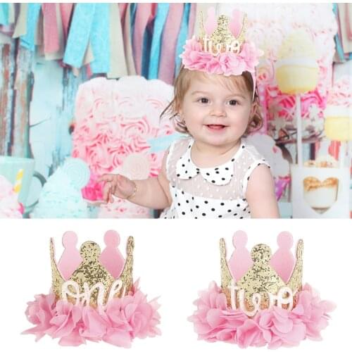 Baby Girl First Birthday Decor Flower Party Cap Crown Headband 1 2 Year Number Priness Style Birthday Hat Baby Hair Accessories
