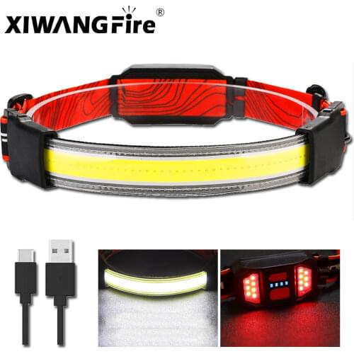 12W COB Riding Headlamp Running Head Torch Light 1200mAh USB Rechargeable Work Light 3Modes Red Warning Strobe Camping Light