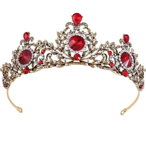 Hot Sale Vintage Baroque Style Green Crystal Tiaras and Crowns Headwear Noiva Bridal Bride Wedding Party Hair Jewelry Diadem