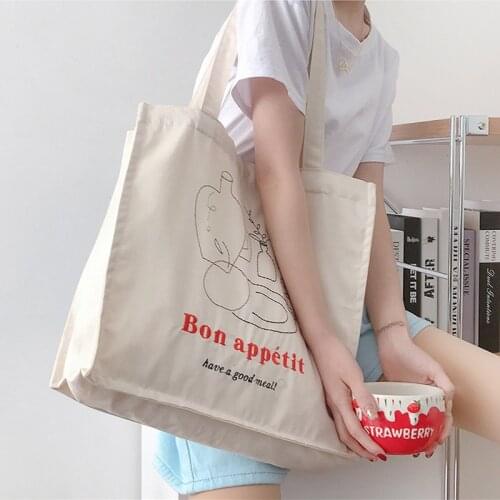 Women Canvas Shopping Bag Bon Appetit Books Bag Female Cotton Cloth Shoulder Bag Eco Handbag Tote Reusable Grocery Shopper Bags