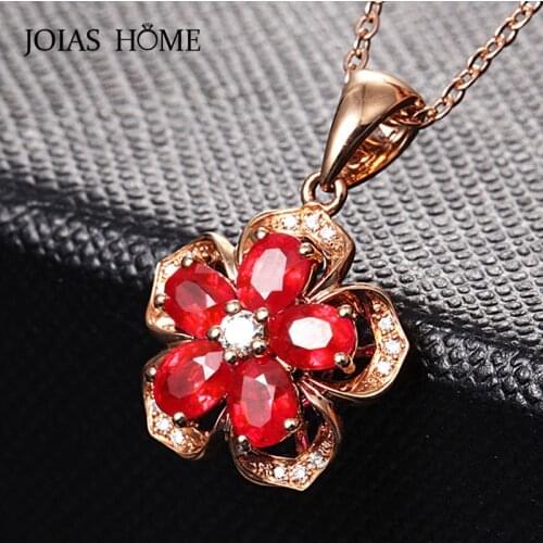 JoiasHome 925 Sterling Silver Necklace Pendant Korean Rose Gold with Garnet Plum Shape Necklace Pendant Wedding Party Gift