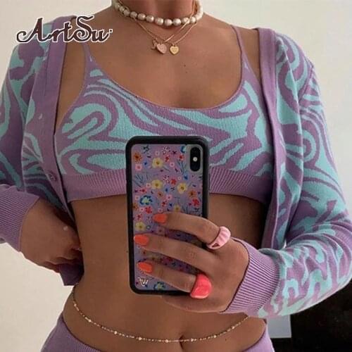 Artsu Womens spring Sweater Cardigan Cute Purple Printed Sweatshirt Long Sleeve Female Coat Fall Outfits Y2k Kwaii jackets