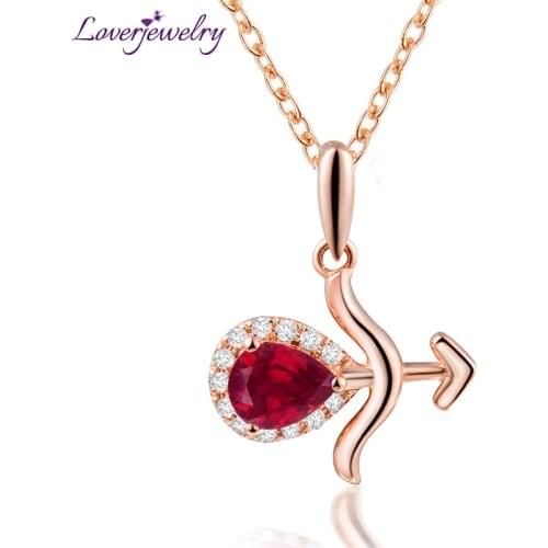 Natural Diamond Sagittarius Ruby Pendant Solid 18K Rose Gold,100% Natural Gemstone Wholesale Loving Gift WP086L