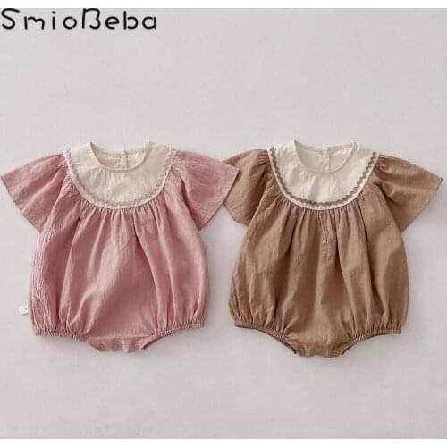 Summer Triangle Climbing Bodysuit With Butterfly Sleeves Baby Patchwork Pink Super Cute Girls Newborn Rompers Birthday Clothing