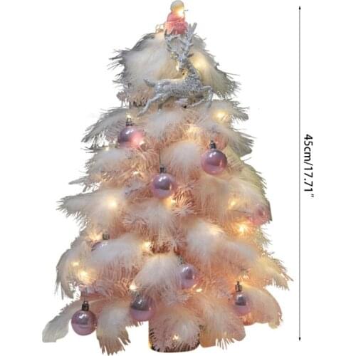 M17D Pink Feather Christmas Tree Mini Table Top Artificial Christmas Decor Tree