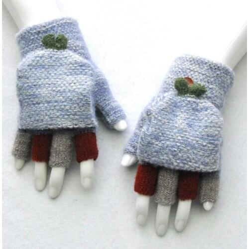 New style mens and womens winter warm knitted half-cut gloves, bean sprouts flip half-finger jacquard gloves
