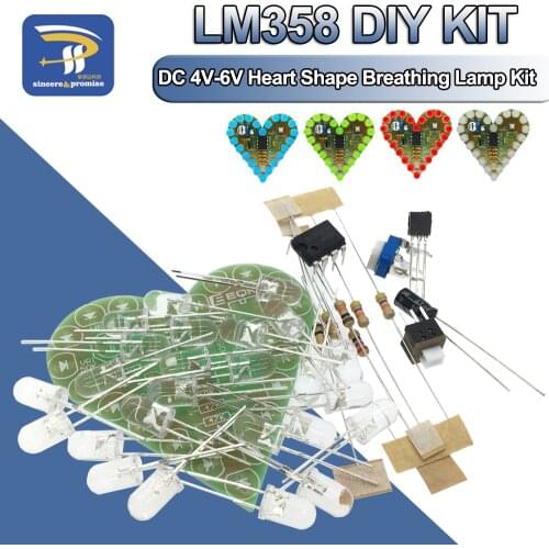 DIY Kit Heart Shape Breathing Lamp Kit DC 4V-6V Breathing LED Suite Red White Blue Green DIY Electronic Production for Learning