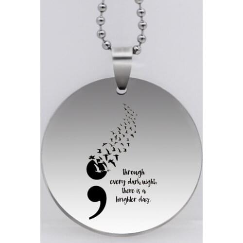PAW PRINT Stainless Steel Suicide Awareness Semicolon Pendant Necklace Suicide Prevention Birds In Flight Drop Shipping YLQ6259