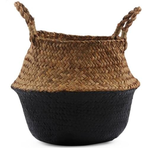 Seaweed Pattern Wicker Storage Basket, Rattan Hanging Flower Pot for Dirty Clothes Plant Basket Kitchen Items 22X20cm