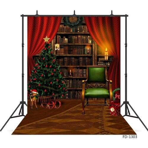 Christmas Tree Bookshelf Photographic Backgrounds Vinyl Backdrops Photo Studio for Children Christmas Party Camera Photo