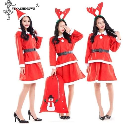Xmas Dress Christmas Costume Santa Claus Cosplay Holiday Clothing Party Show Girl Dress Xmas Performance Outfit With Bag