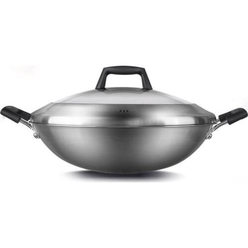 316 Stainless Steel Honeycomb Not Sticky Household Large Double Ear Frying Pan 40cm Round Bottoms Wok Kitchen Cookware