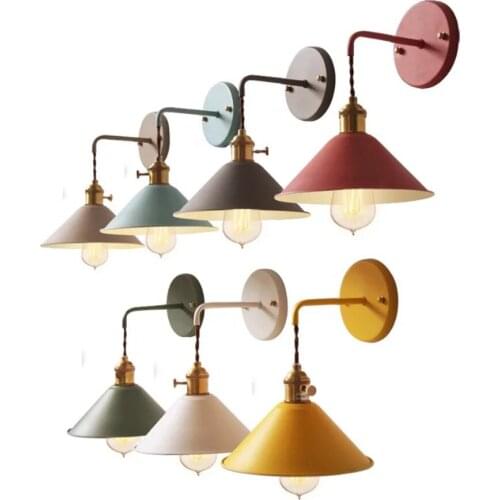 Moder LED Wall Lights Nordic Simple Restaurant Wall Sconce E27 Colorful Iron Art Bedside Wall Lamp Fixtures For Cafe Bar Shop