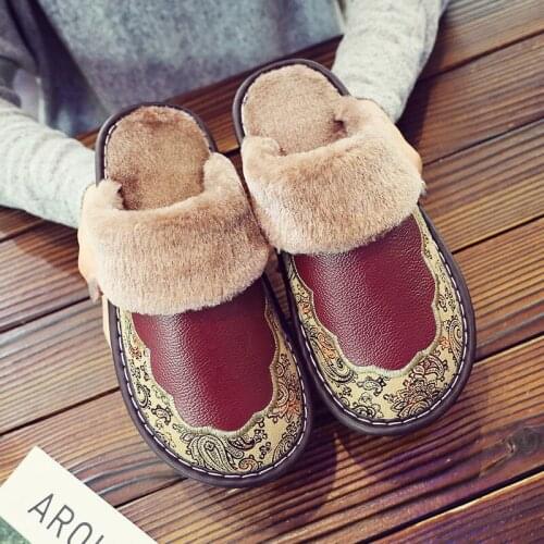 Women Winter Cotton Slippers Furry Slides For Women Fashion Flower Pattern Household Indoor Shoes Soft Comfortable Slippers