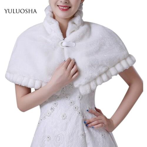 YULUOSHA Spring Autumn Bride Shawl Wedding Dress Imitation Rabbit Fur Shawl Wedding Warm Vest Coat Faux Fur Elegant Bridal Wraps