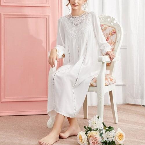 Womens Nightgown Long Sheers Vintage Nightdress Lace Lounge Sleepwear Pajamas For Woman HSJ88
