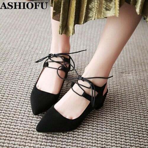 ASHIOFU New 2020 Handmade Ladies Thick Heels Pumps Shoelace Party Prom Dress Shoes Pointed-toe Evening Club Fashion Court Shoes