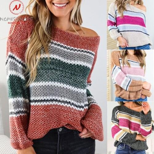 Fashion Women Spring Autumn Sweaters Color Matching Patchwork Design O-Neck Long Sleeve Casual Loose Pullovers Knitted Top