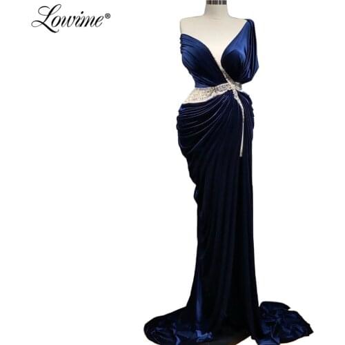 Royal Blue Elegant Velvet Formal Dress Muslim Evening Gowns V Neck Dubai Arabic Party Dresses Robe De Soiree Prom Dress 2020