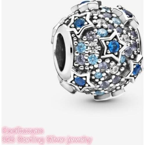 Winter 100% 925 Sterling Silver Elevated Stars Pavé Charm beads Fits Original Pandora bracelets Jewelry Making
